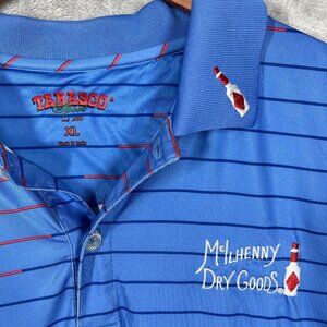 Tabasco Sport Blue Red Striped Polo Shirt XL  Willowbend Golf Club Logo  NetJets